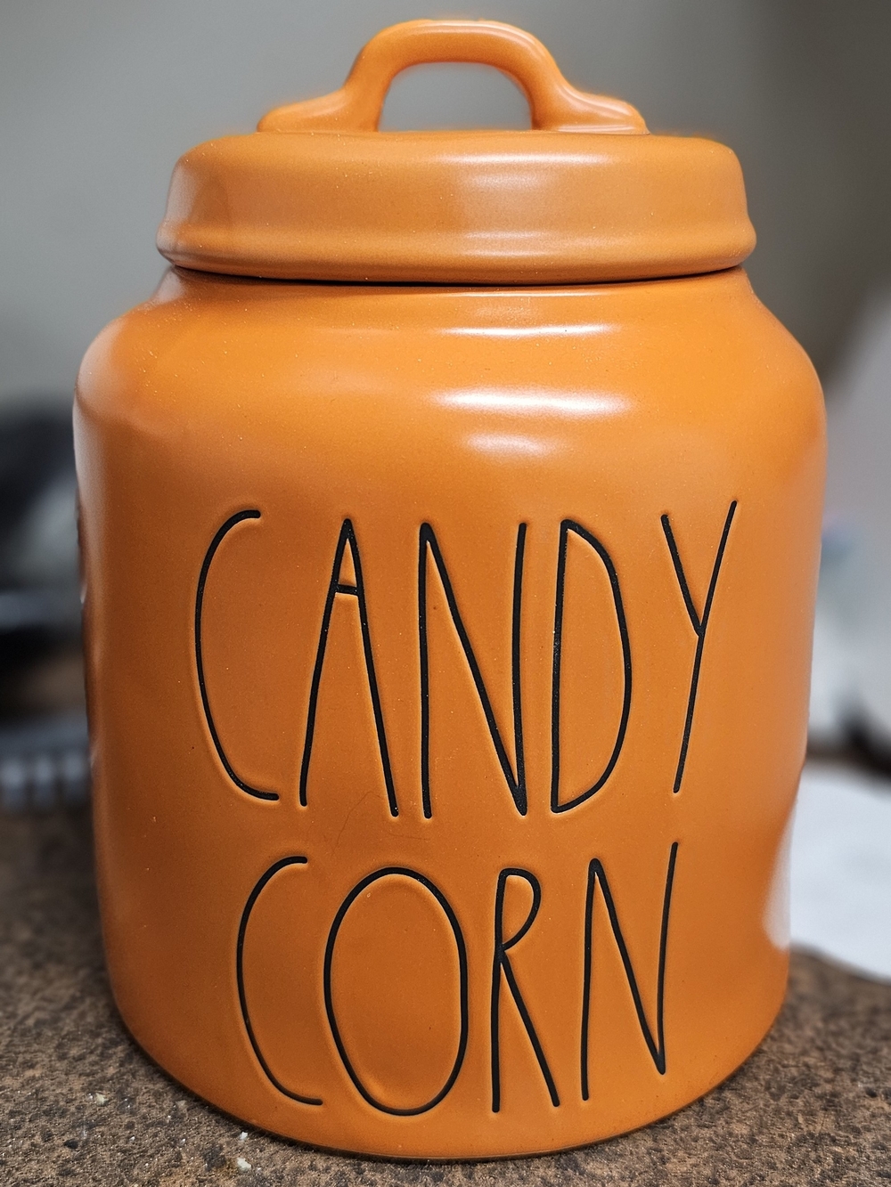 Rae Dunn Orange "CANDY CORN" Ceramic Canister